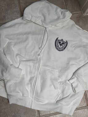 Victoria's Secret White Full Zip-Up Hoodie Jacket with Crest Logo